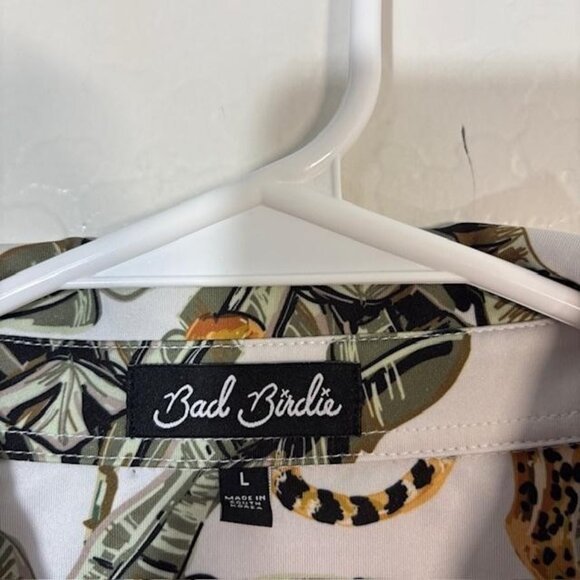 Bad Birdie Polo Shirt Mens Large White Tropical Leopard Parrot Golf Performance - Picture 3 of 7